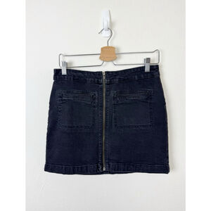 Roxy Women’s Black Wash Denim Mini Skirt Full Zip Grunge Indie Skater Surfer